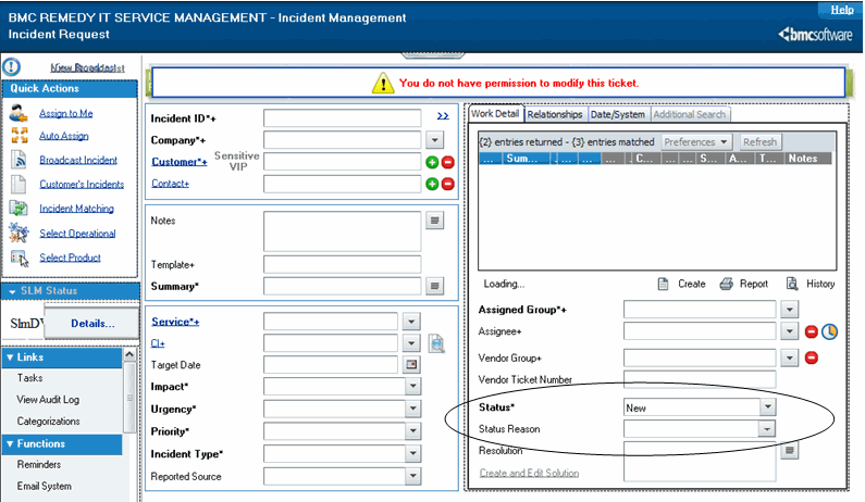 A photo of the ticket modification process of BMC Remedy.