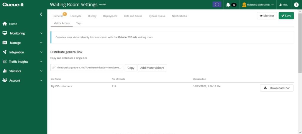Queue-it queue management system interface