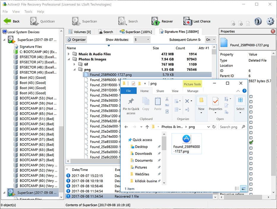 A photo showcasing the interface of the tool Active@ File Recovery.