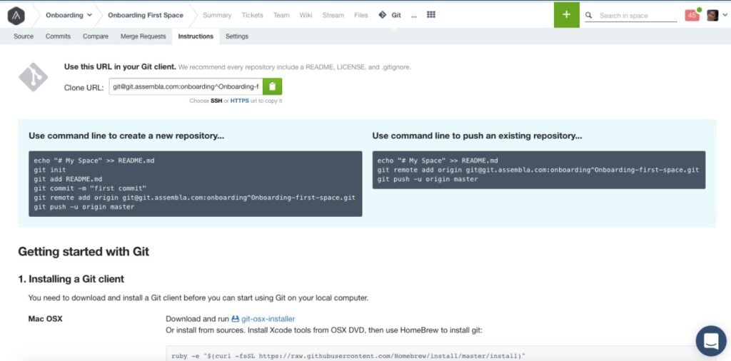 Assembla source code management software instructions view