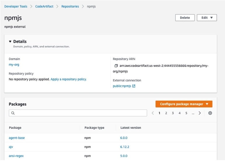AWS CodeArtifact npmjs repository