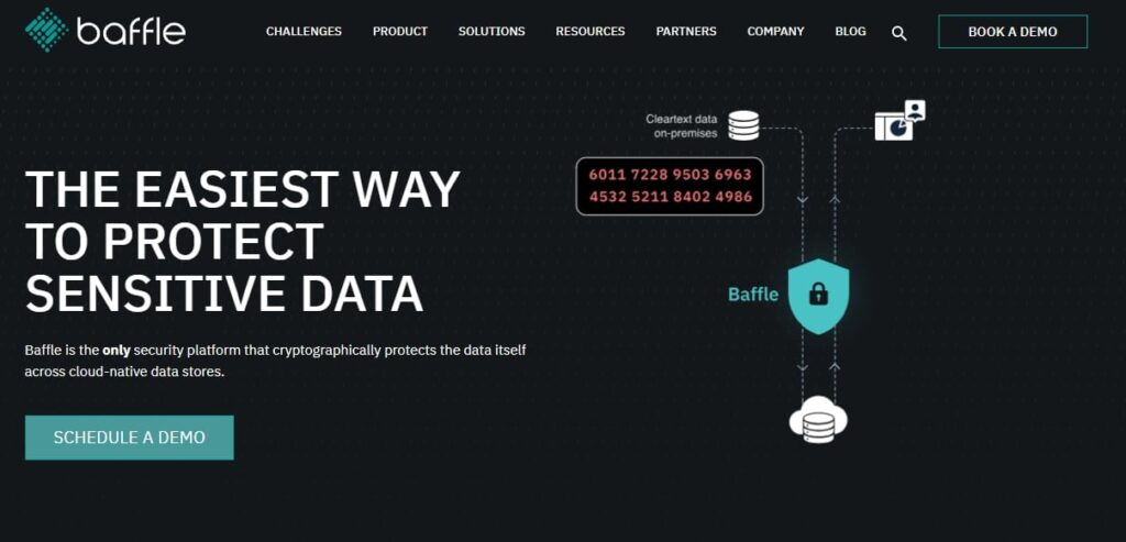 Home page of Baffle data masking software