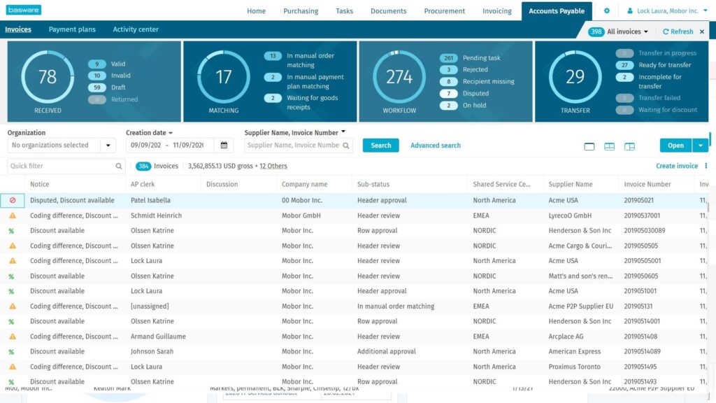 Basware IT procurement software interface