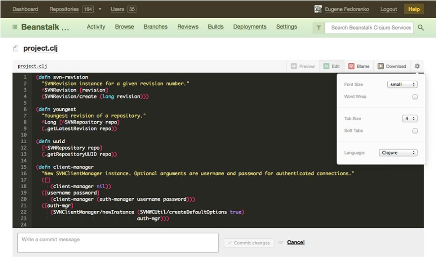 Beanstalk's editing dashboard