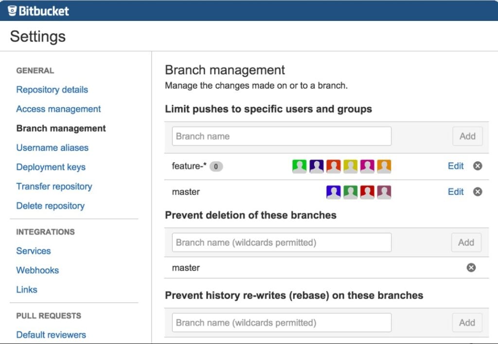 Bitbucket's branch management tab