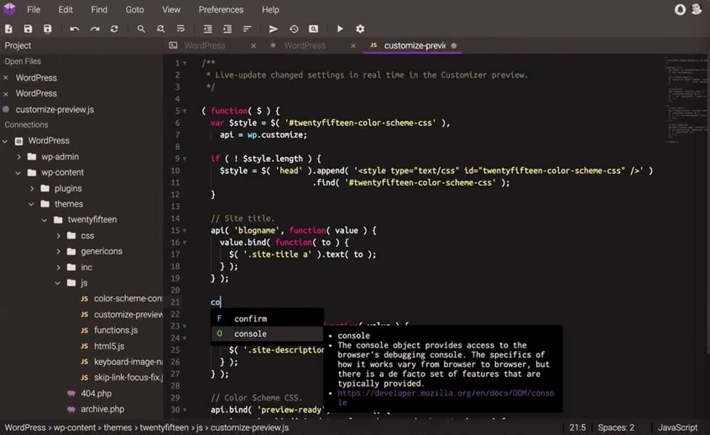 A photo of an open coding project done inside the tool Codeanywhere.