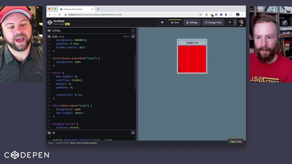 A screenshot highlighting the Collab Mode of the tool CodePen.