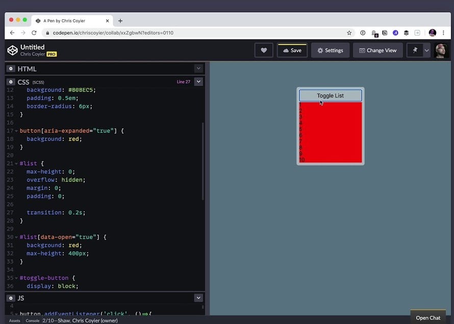 Collab mode feature of the collaboration tool CodePen