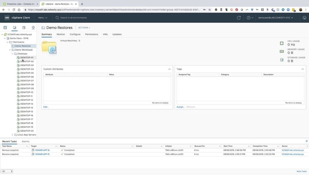 Cohesity dashboard for restoration