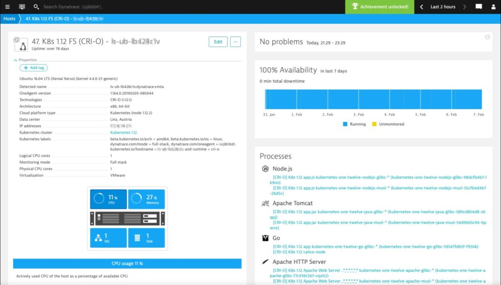 Cri-O container management software automatic monitoring of the applications dashboard