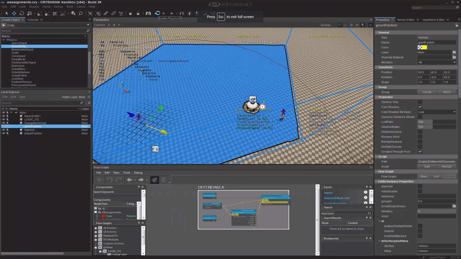 Game developer using the CryEngine to design an NPC