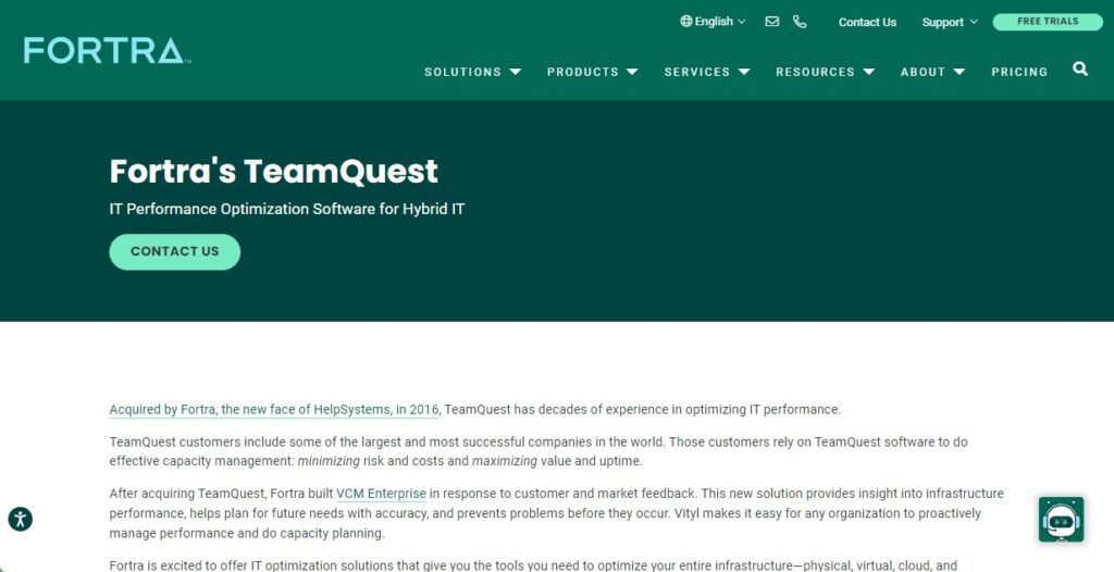 Website of TeamQuest, a capacity planning software tool