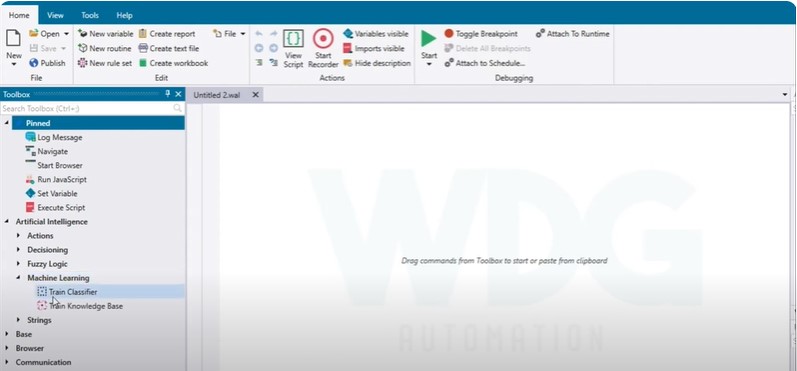 Interface when creating a bot in IBM RPA software