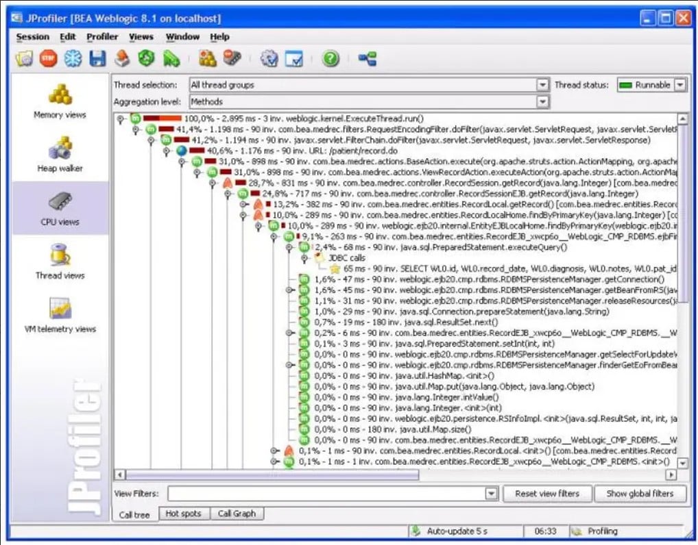 jProfiler's number of probes screenshot