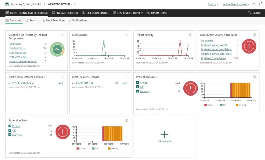 Kaspersky EDR tool management console