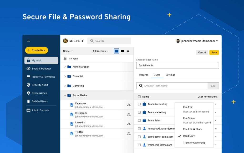 Keeper Security privileged access management solutions secure file password sharing
