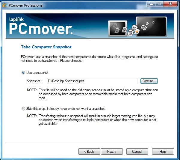 Laplink's software transferring data view