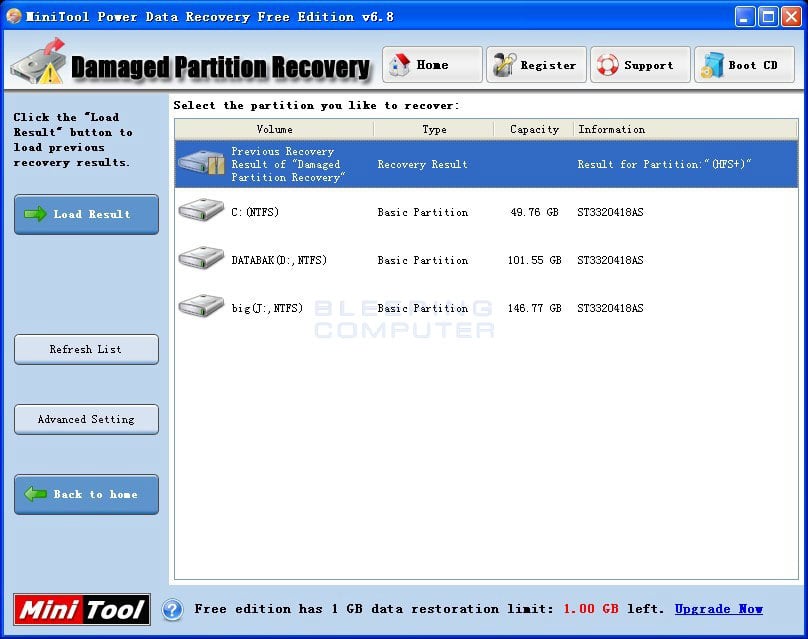 A photo showcasing the free edition of the tool MiniTool Data Recovery.