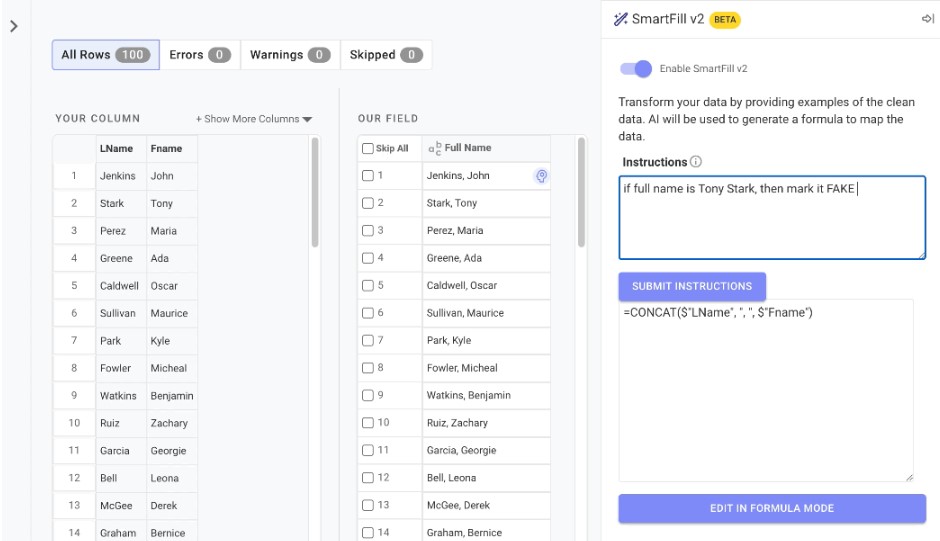 Osmos data migration software all rows view
