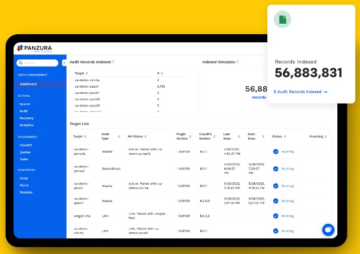 Panzura hybrid cloud software dashboard
