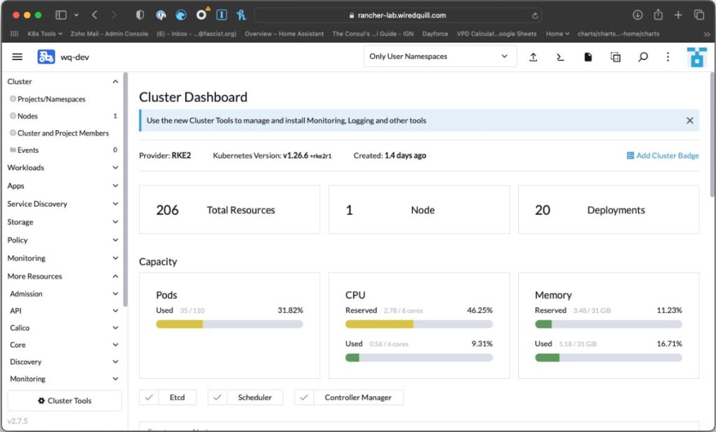 Rancher's cluster dashboard