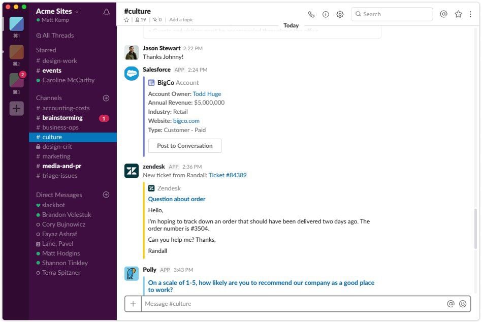 Channel view of Slack collaboration software