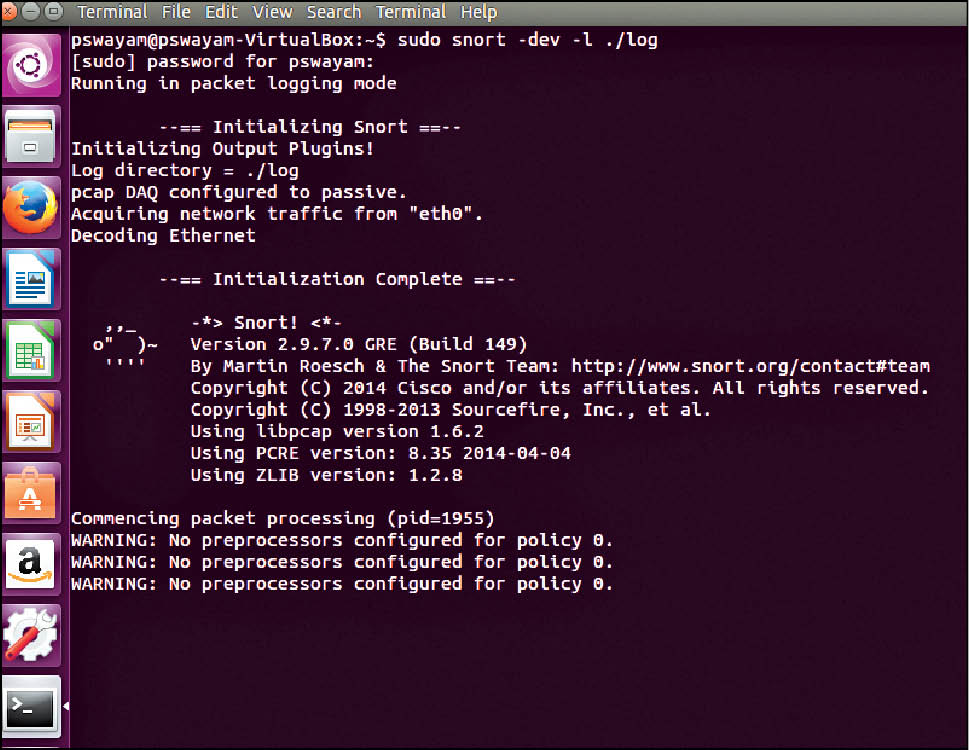 A photo of the traffic analysis process done in the tool Snort.