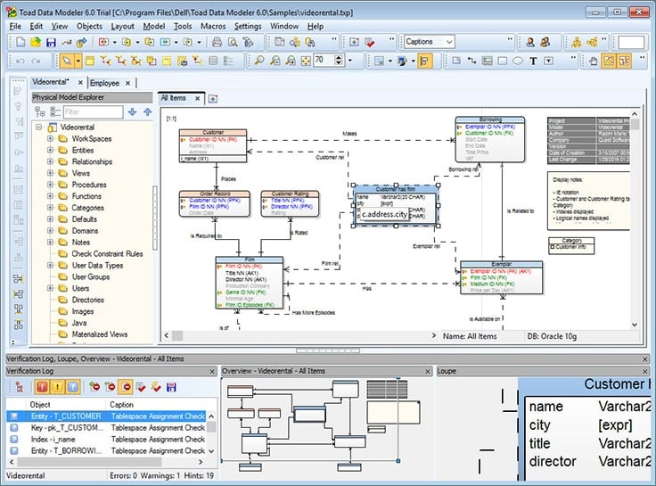 A photo highlighting the user interface of Toad Data Modeler.
