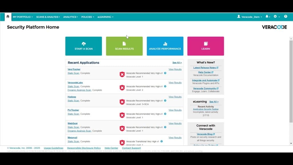 Home page for Veracode software composition analysis tool
