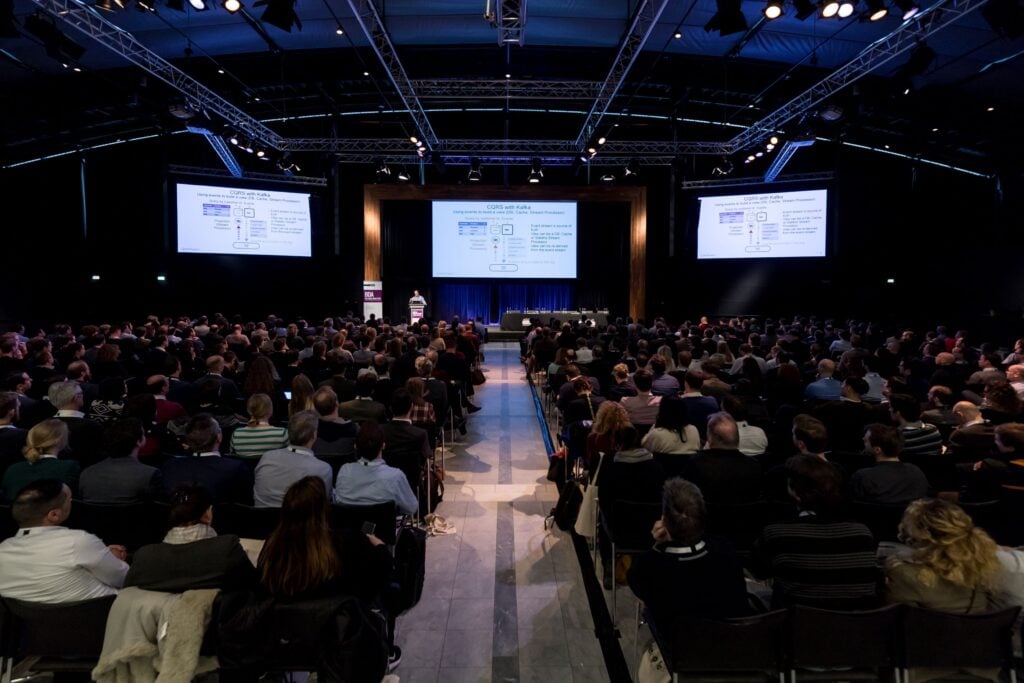 Speaker presenting in front of attendees at the Enterprise AI & Big Data conference
