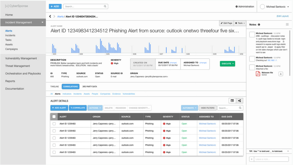 CyberSponse incident management feature