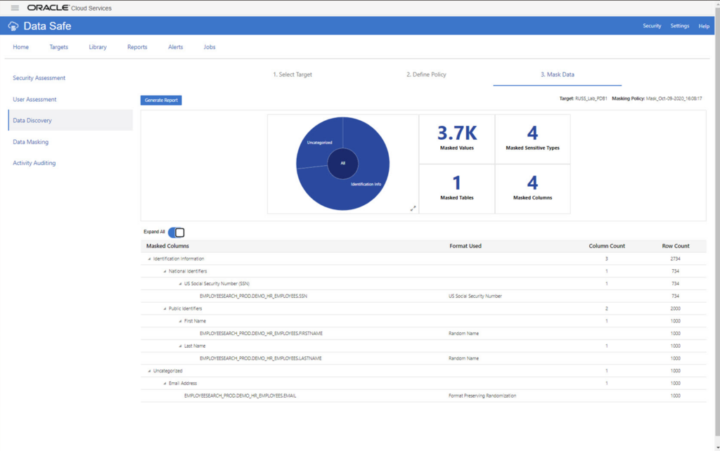 Oracle database security software interface