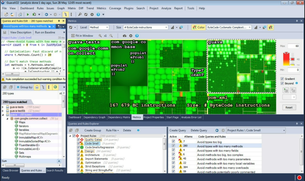 Static code analysis tool for Java JArchitect metrics view
