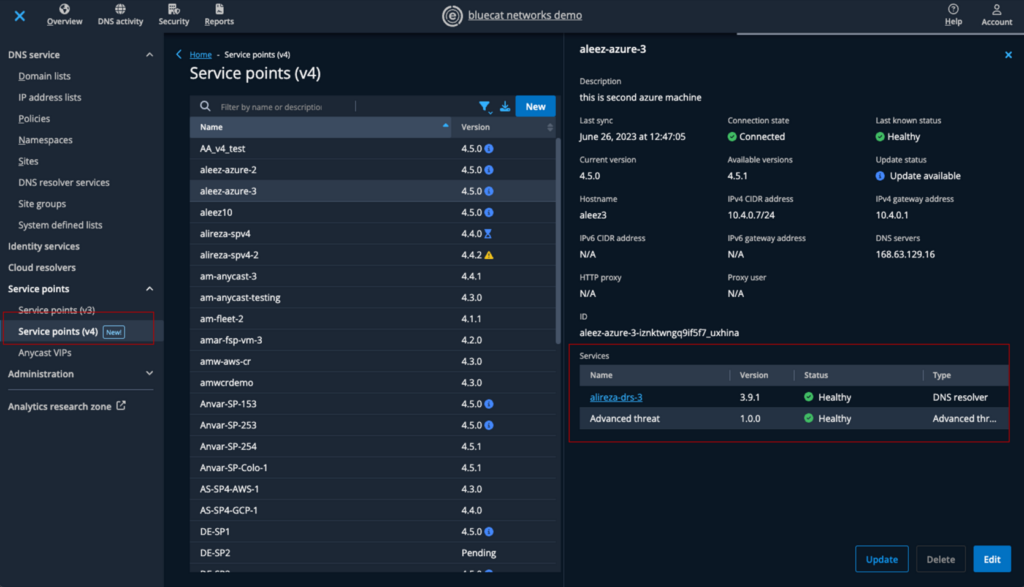 SPv4 edge management feature in BlueCat Edge DNS security service
