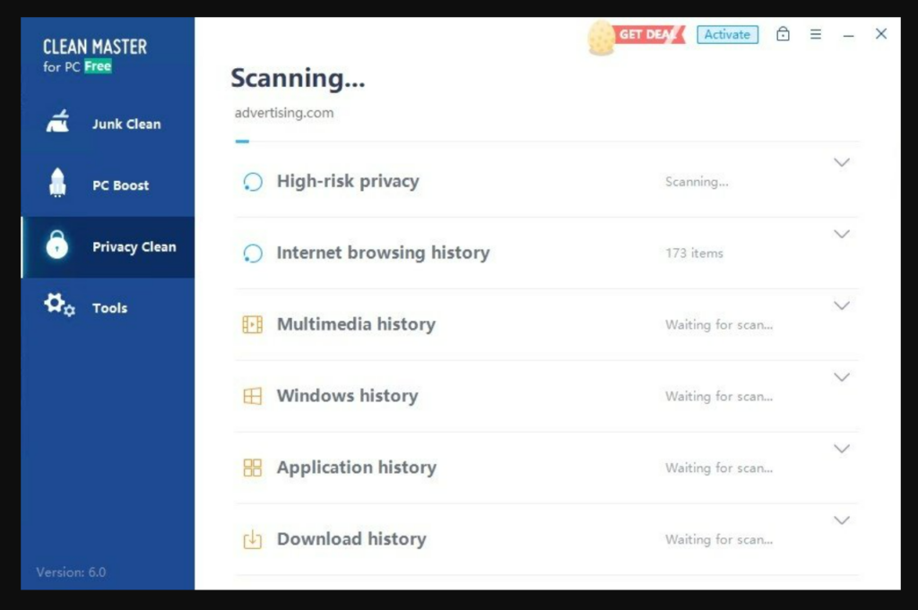 Overview of the privacy clean feature in Clean Master for PC, which fixes privacy risks, blocks unwanted access, and resolves privacy disclosure risks.