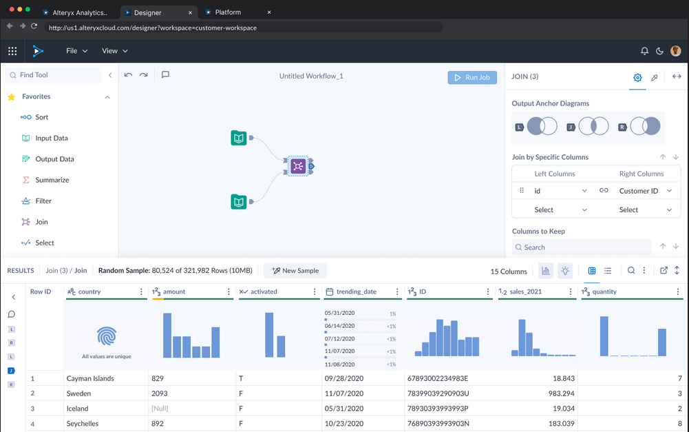 Alteryx Designer Cloud data quality software interface
