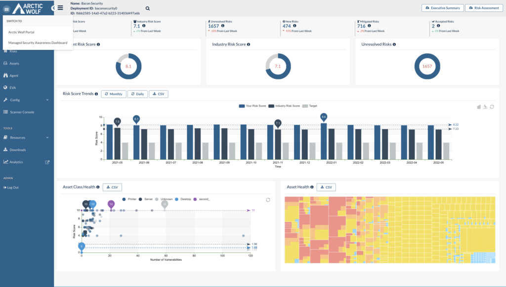 Arctic Wolf vulnerability management tool interface