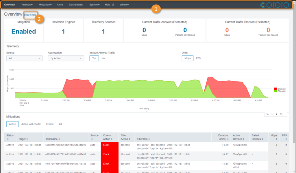 Corero SmartWall DDoS protection software interface
