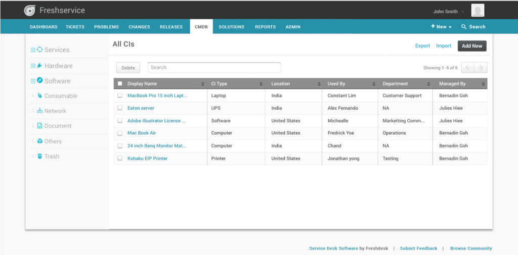 Freshservice IT asset management feature