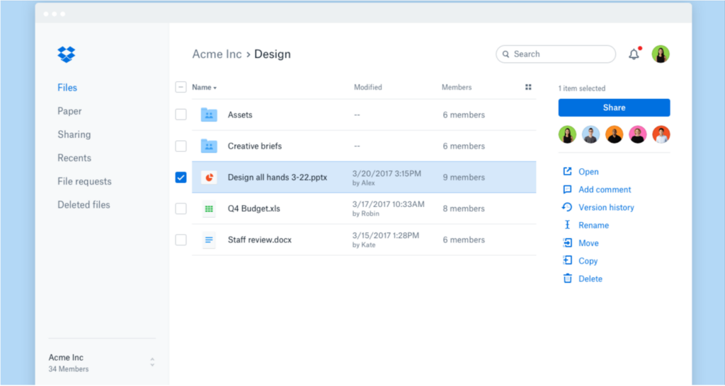 File-sharing feature in Dropbox cloud backup