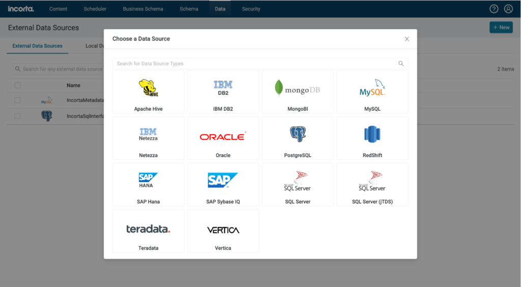 Incorta data fabric software interface