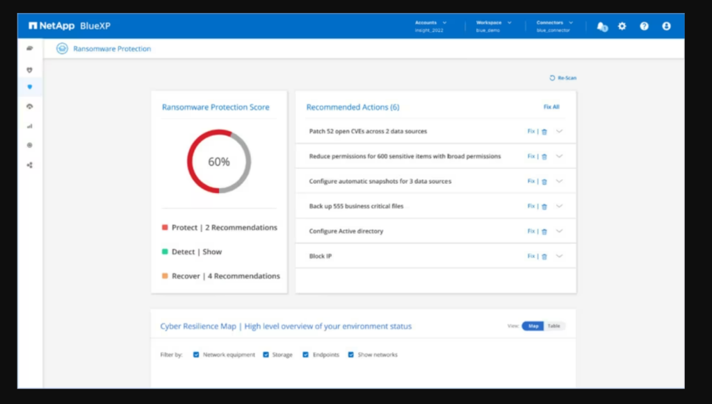 NetApp Data Protection database security software interface