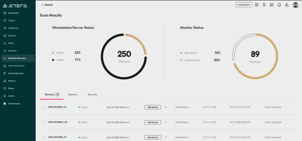 Network discovery feature of Altera endpoint management software