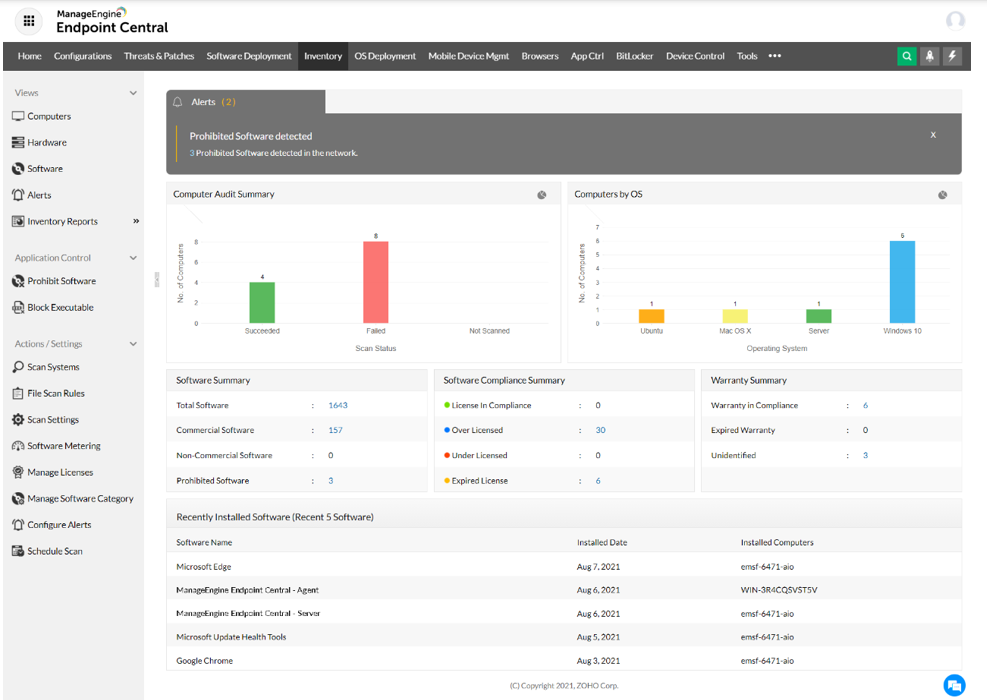 Software distribution feature in ManageEngine Endpoint Central, a software asset management software