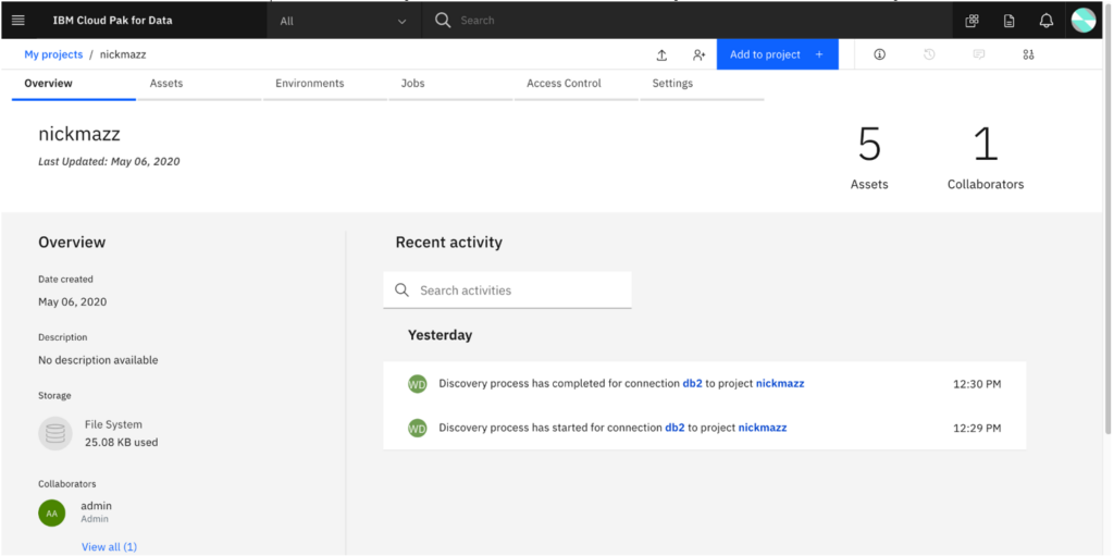 IBM Cloud Pak for Data data fabric software interface