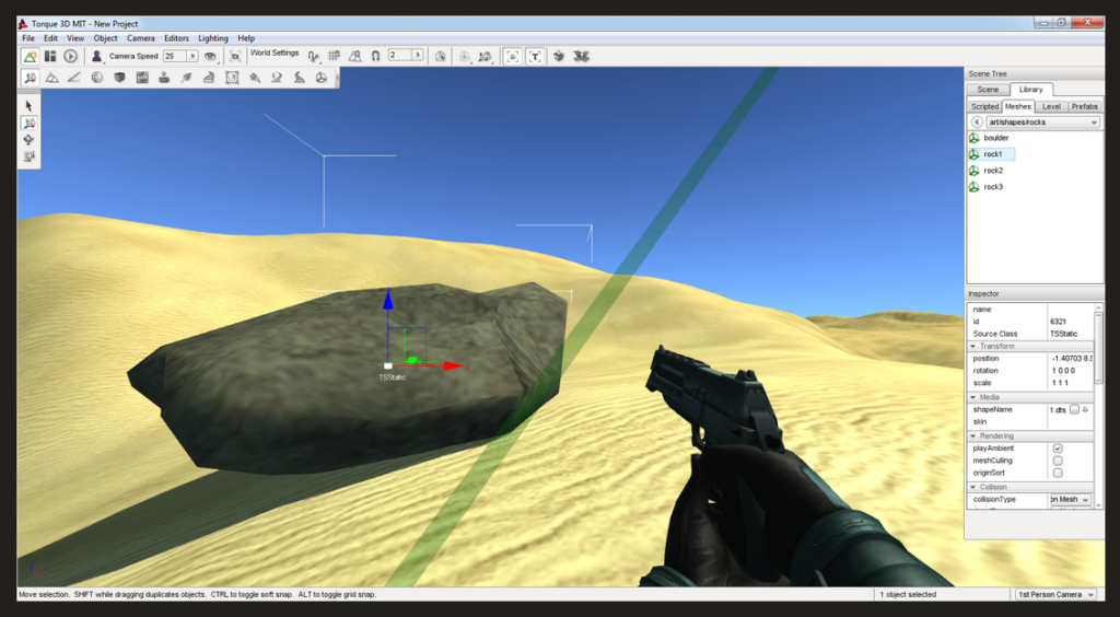 Torque 3D game engine software interface