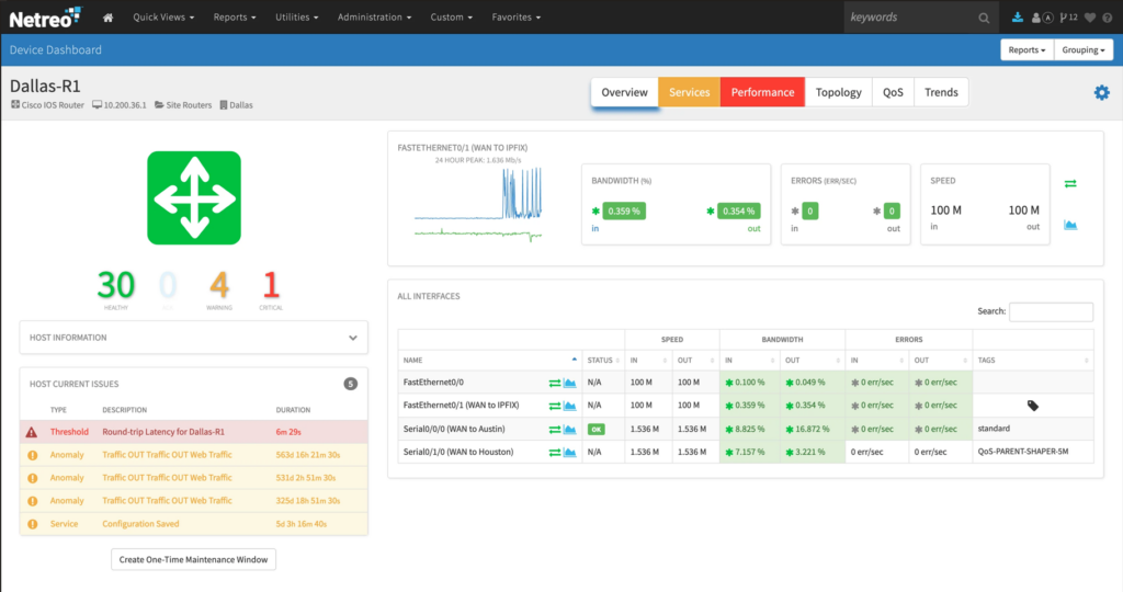 Netreo's network management feature