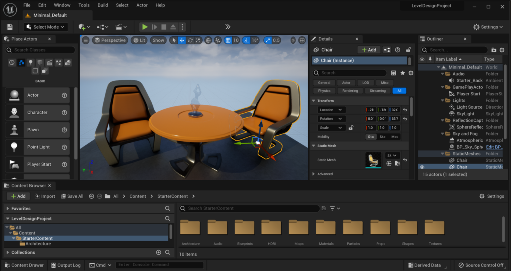 Unreal Engine game engine software interface