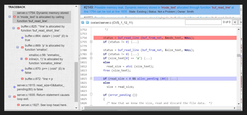 Sample report of Klocwork's static code analyzer