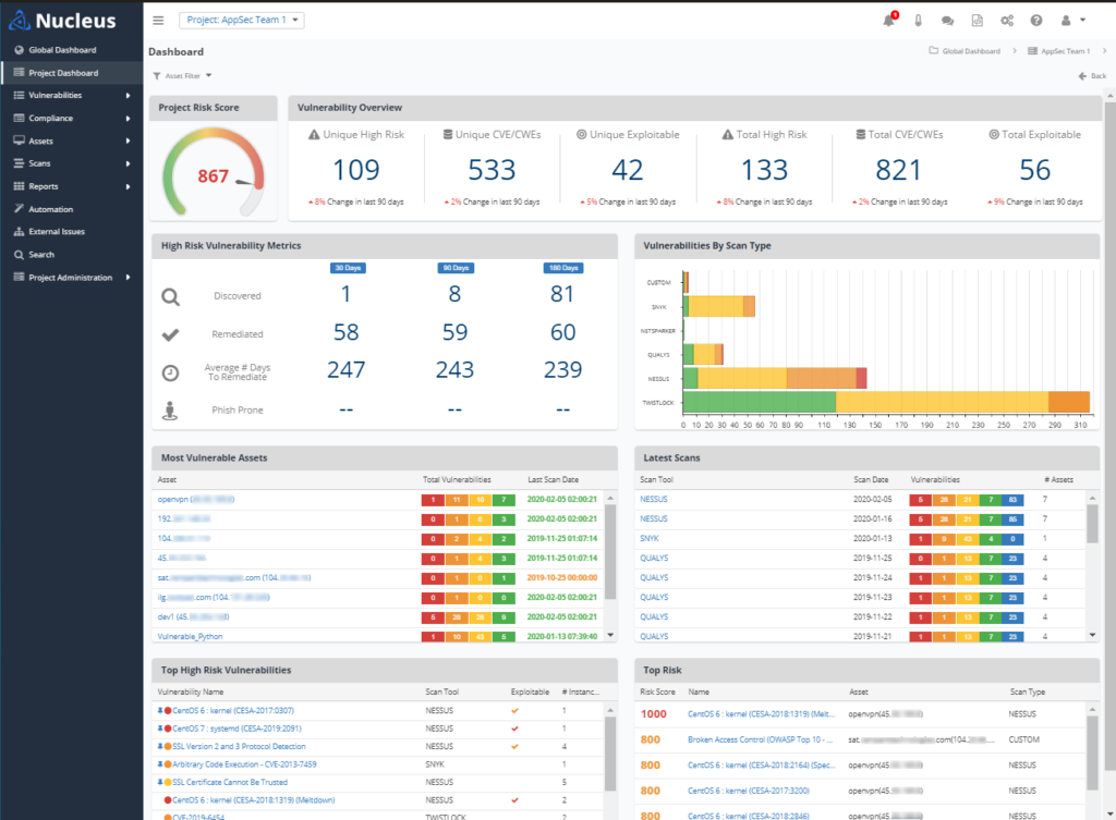 Nucleus vulnerability management tool interface